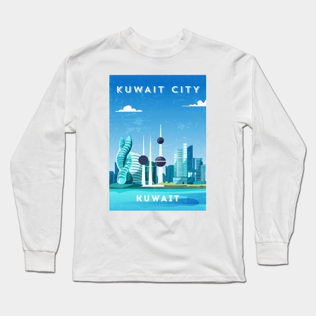 Kuwait City, Kuwait - Retro travel minimalist poster Long Sleeve T-Shirt by GreekTavern